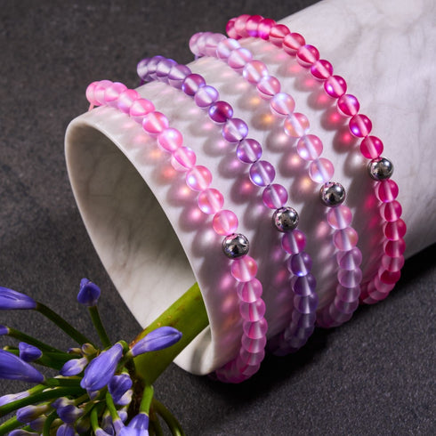 Rose | Argent | Bracelet de perles de macramé en verre de sirène