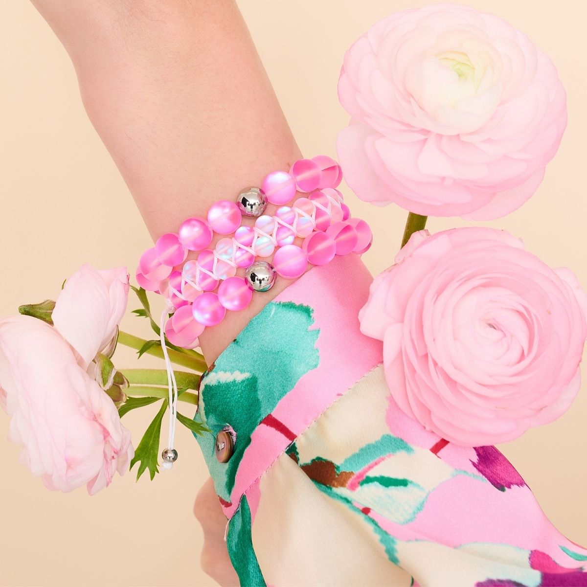 Pink | Silver | Mermaid Glass Statement Bracelet