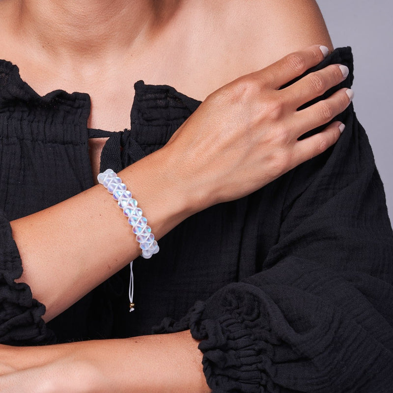 Arc-en-ciel Blanc | Or | Bracelet Verre Double Sirène