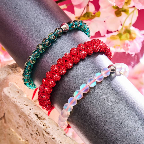 Bracelet Verre Sirène Blanc Arc-en-Ciel x Fil Rouge
