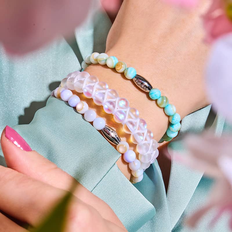 Arc-en-ciel blanc | Argent | Bracelet Verre Double Sirène