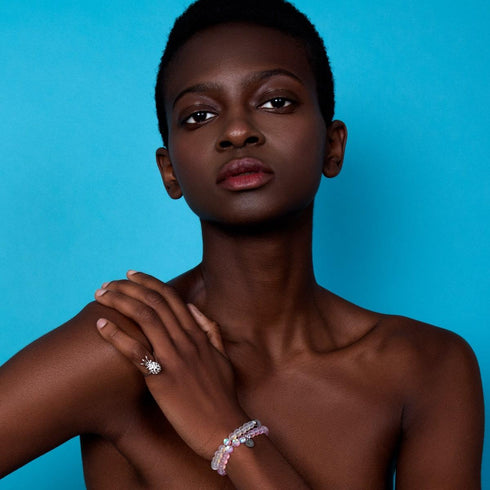 Arc-en-ciel Blanc | Argent | Bracelet de perles de verre sirène