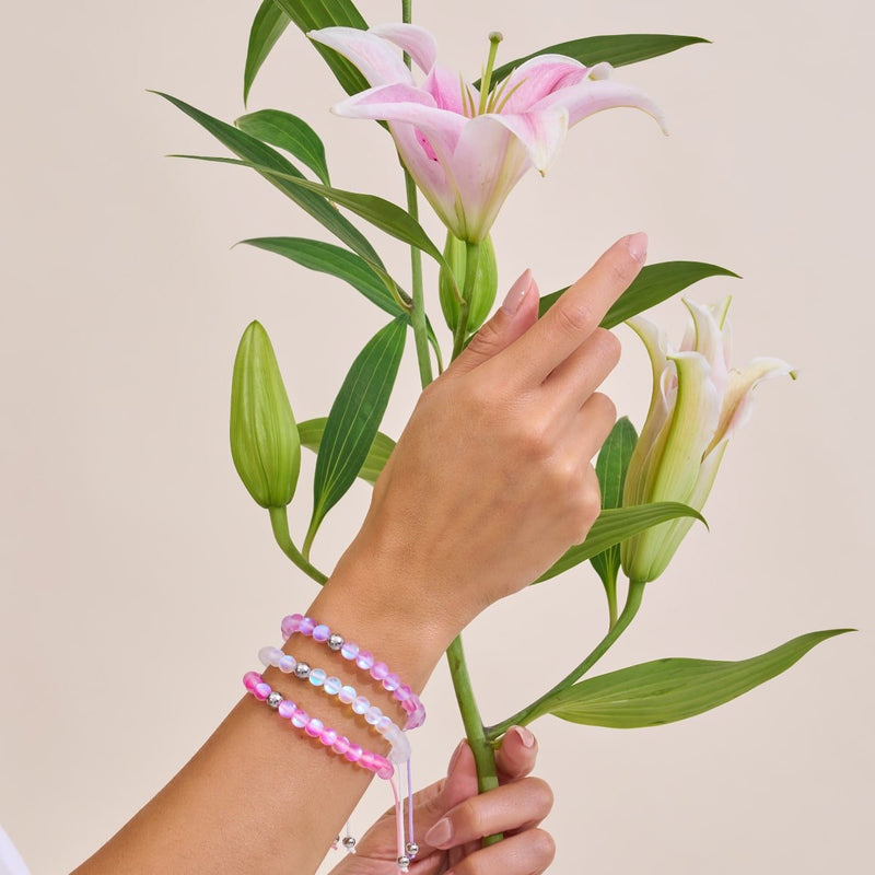 Arc-en-ciel Blanc | Argent | Bracelet de perles de macramé en verre de sirène