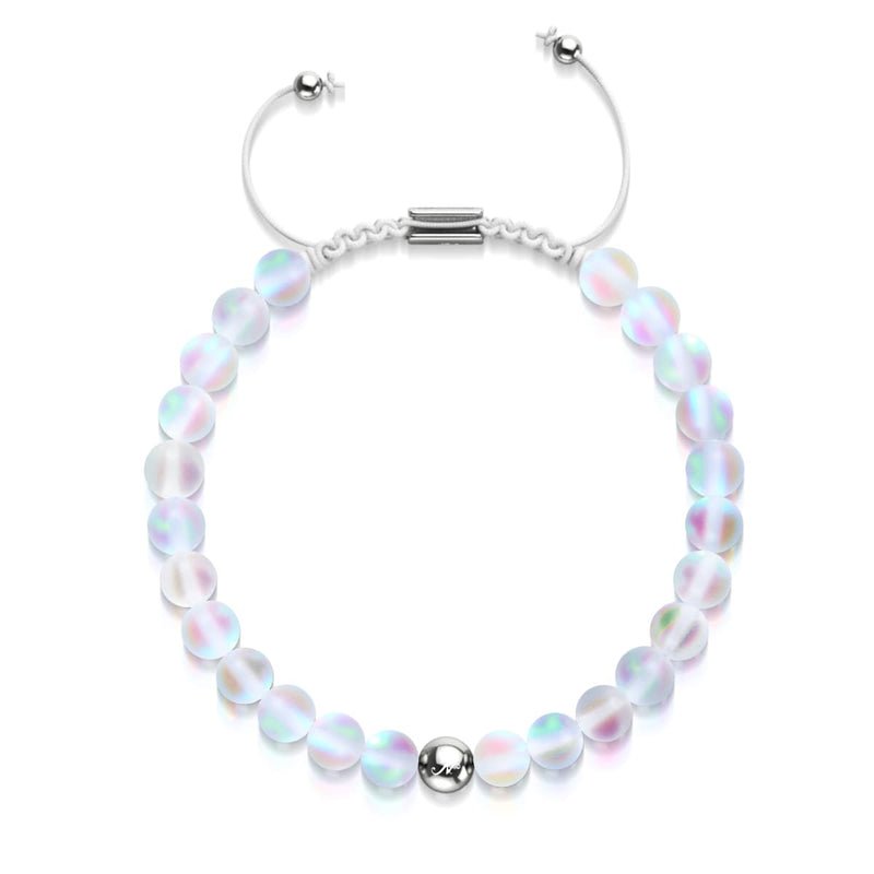 Arc-en-ciel Blanc | Argent | Bracelet de perles de macramé en verre de sirène