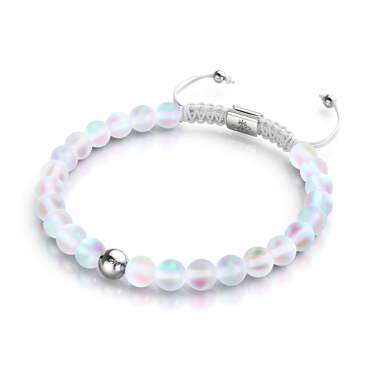 Arc-en-ciel Blanc | Argent | Bracelet de perles de macramé en verre de sirène