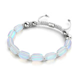 Arc-en-ciel blanc | Argent | Bracelet macramé galets de verre sirène