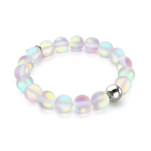 Arc-en-ciel Blanc | Argent | Bracelet de déclaration en verre de sirène