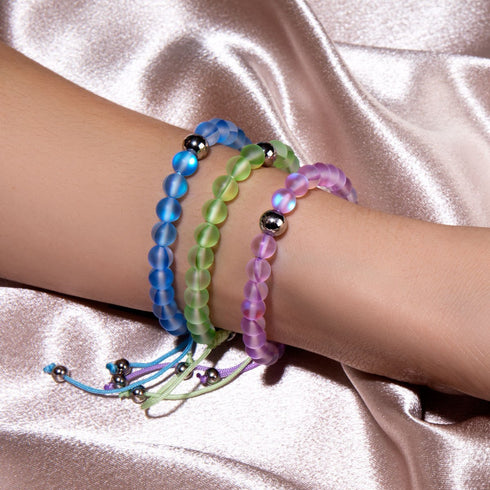 Saphir | Argent | Bracelet de perles de macramé en verre de sirène