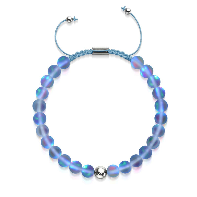 Sapphire | Silver | Mermaid Glass Macrame Bead Bracelet