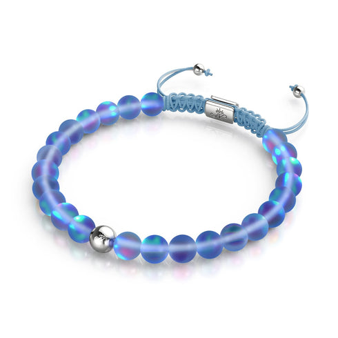 Saphir | Argent | Bracelet de perles de macramé en verre de sirène