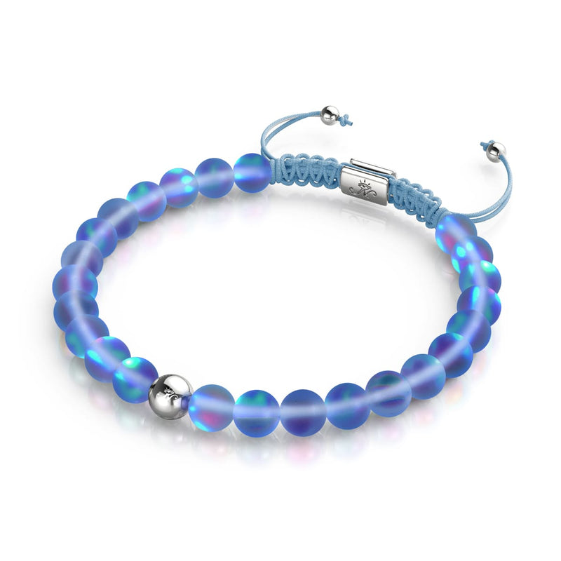 Sapphire | Silver | Mermaid Glass Macrame Bead Bracelet