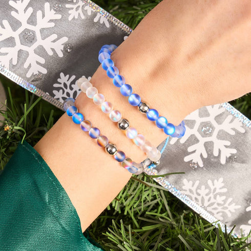 Saphir | Argent | Bracelet de perles de macramé en verre de sirène