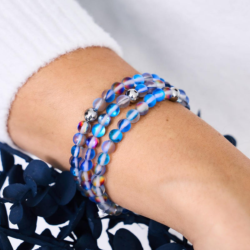 Bleu Licorne | Argent | Bracelet de perles de verre sirène