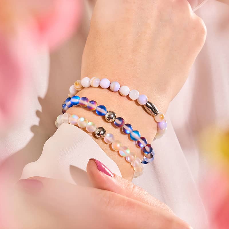 Bleu Licorne | Argent | Bracelet de perles de verre sirène