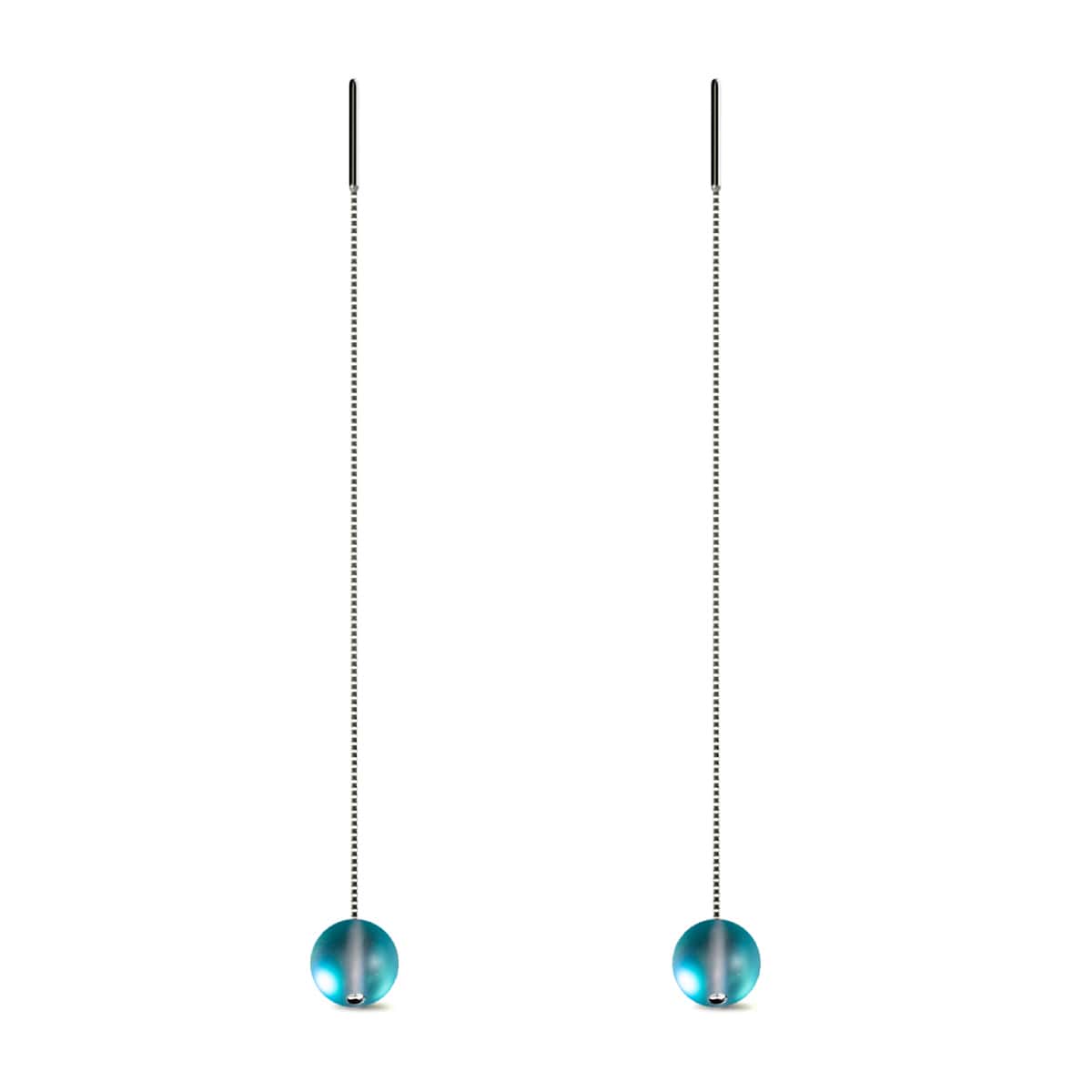 Aigue-marine | Argent sterling .925 | Boucles d'oreilles pendantes en forme de goutte de chaîne de verre de sirène