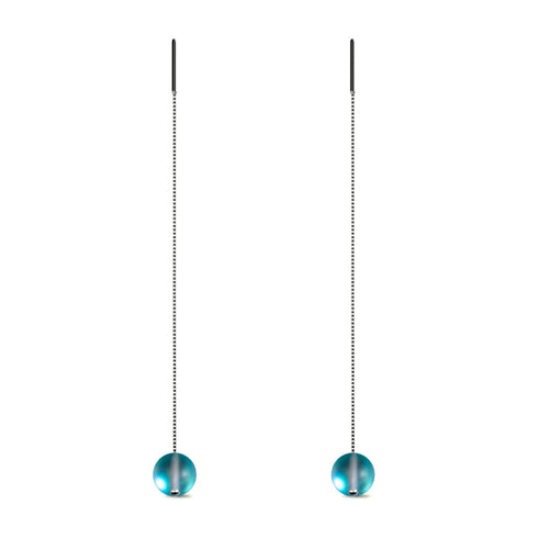 Aigue-marine | Argent sterling .925 | Boucles d'oreilles pendantes en forme de goutte de chaîne de verre de sirène