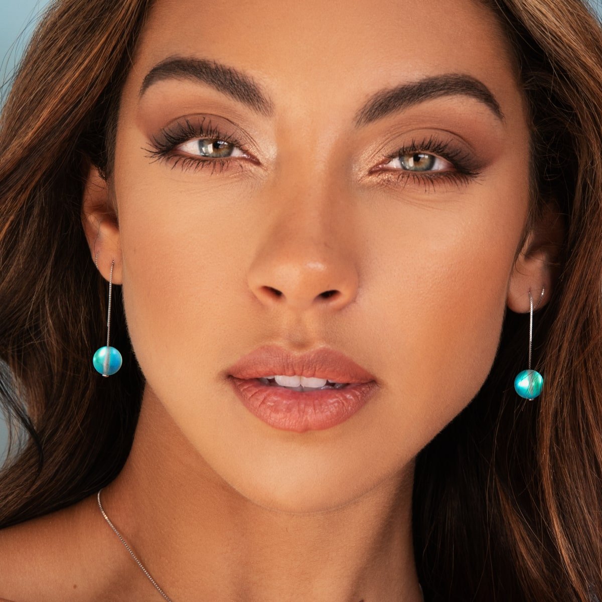 Aigue-marine | Argent sterling .925 | Boucles d'oreilles pendantes en forme de goutte de chaîne de verre de sirène