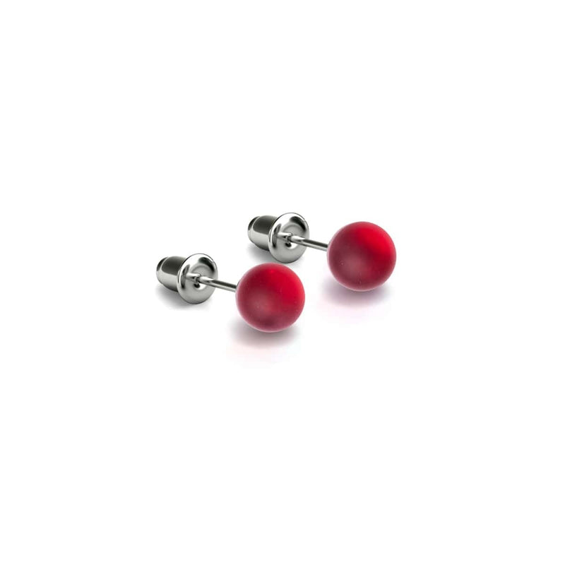 Vermillon foncé | Argent sterling .925 | Mini Boucles D'Oreilles Sirène En Verre