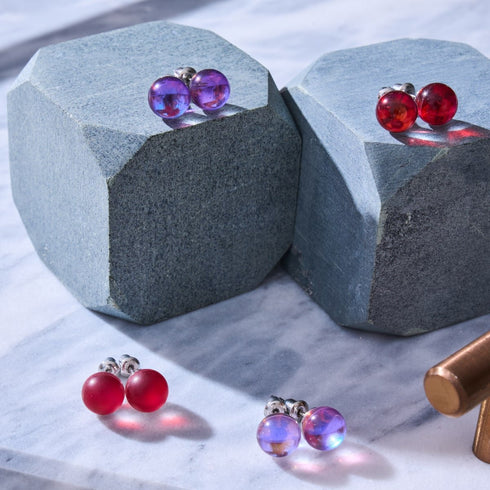 Vermillon foncé | Argent sterling .925 | Boucles d'Oreilles Sirène Verre