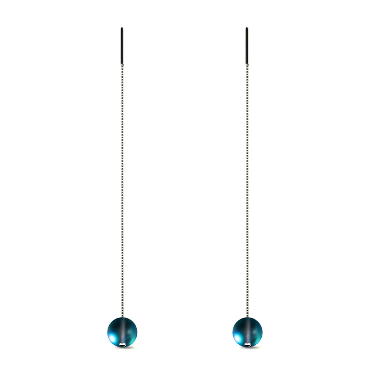 Gris | Argent sterling .925 | Boucles d'oreilles pendantes en forme de goutte de chaîne de verre de sirène