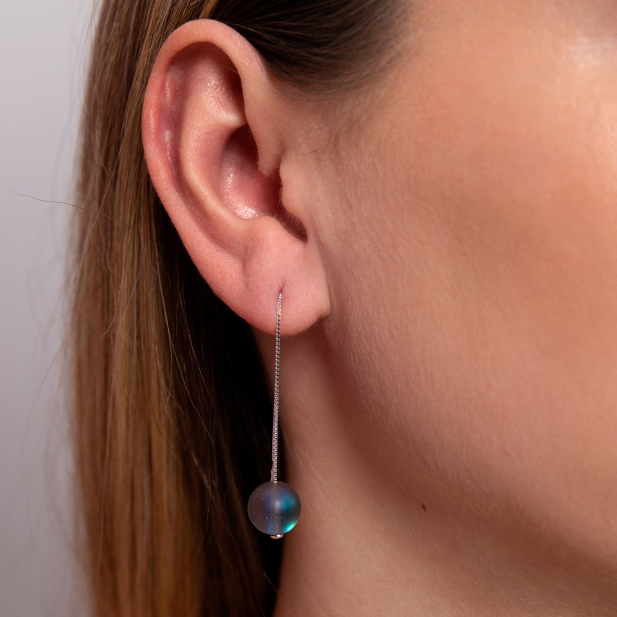 Gris | Argent sterling .925 | Boucles d'oreilles pendantes en forme de goutte de chaîne de verre de sirène