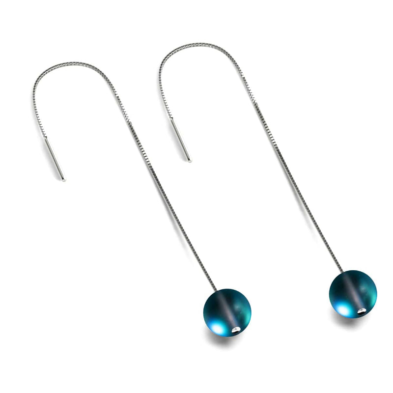 Gris | Argent sterling .925 | Boucles d'oreilles pendantes en forme de goutte de chaîne de verre de sirène