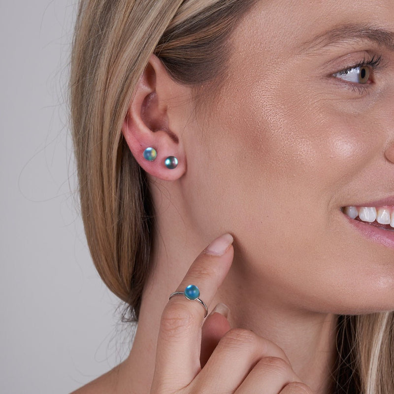 Gris | Argent sterling .925 | Mini Boucles D'Oreilles Sirène En Verre