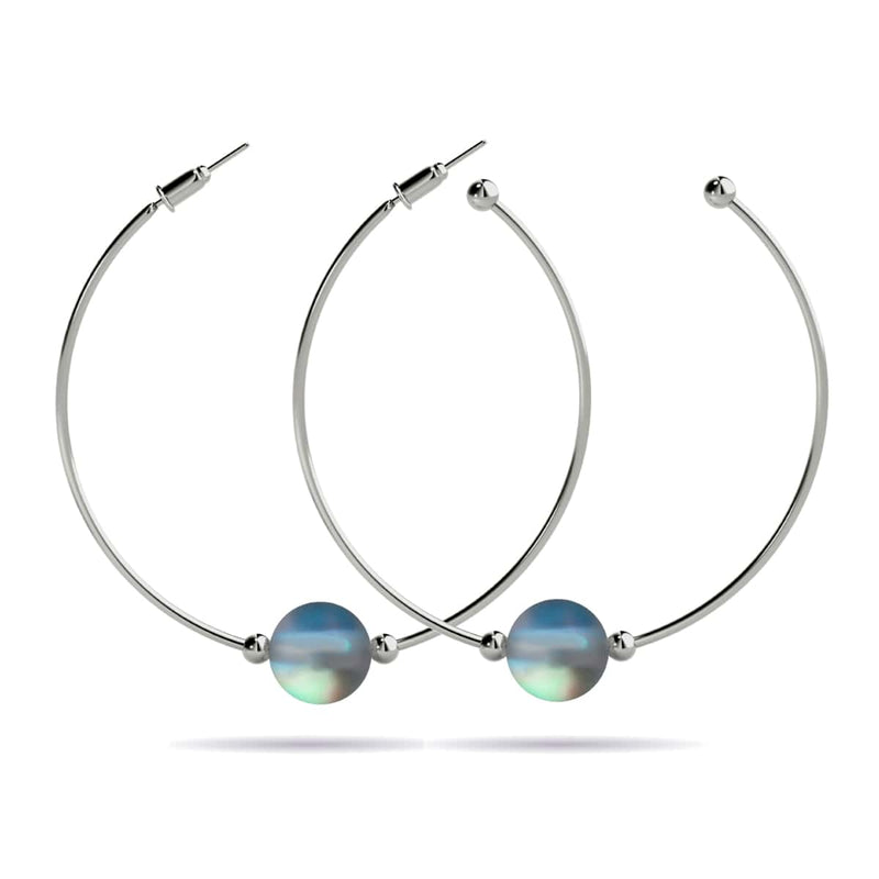 Gris | Argent | Boucles d'oreilles créoles en verre sirène