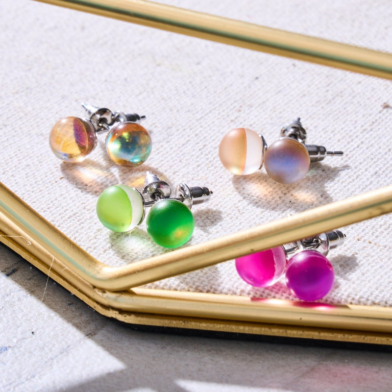 Pêche | Argent sterling .925 | Mini Boucles D'Oreilles Sirène En Verre