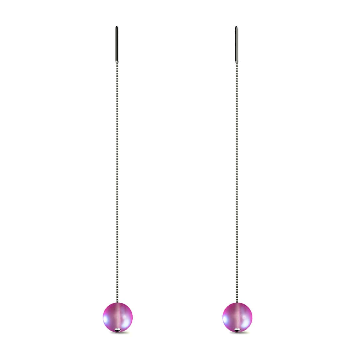 Pink | .925 Sterling Silver | Mermaid Glass Chain Drop Threader Earrings