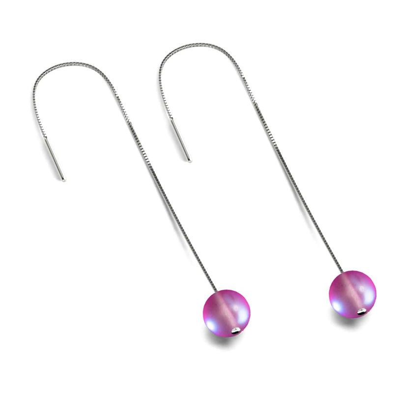 Pink | .925 Sterling Silver | Mermaid Glass Chain Drop Threader Earrings