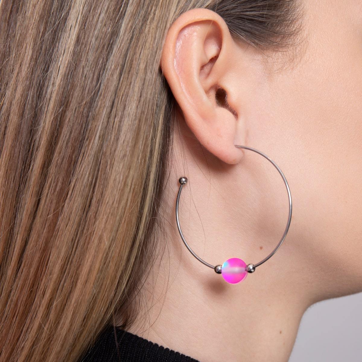 Pink | Silver | Mermaid Glass Hoop Earrings