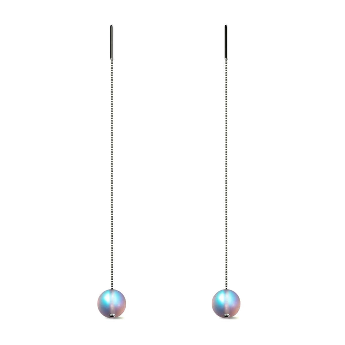 Arc-en-ciel blanc | Argent sterling .925 | Boucles d'oreilles pendantes en forme de goutte de chaîne de verre de sirène