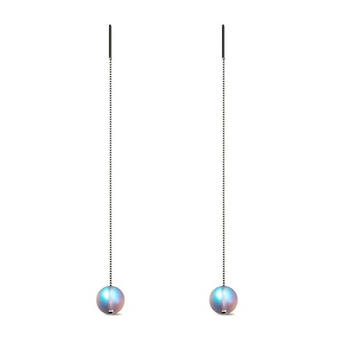 Rainbow White | .925 Sterling Silver | Mermaid Glass Chain Drop Threader Earrings