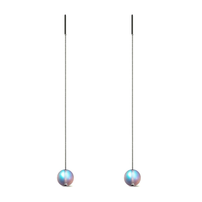 Arc-en-ciel blanc | Argent sterling .925 | Boucles d'oreilles pendantes en forme de goutte de chaîne de verre de sirène