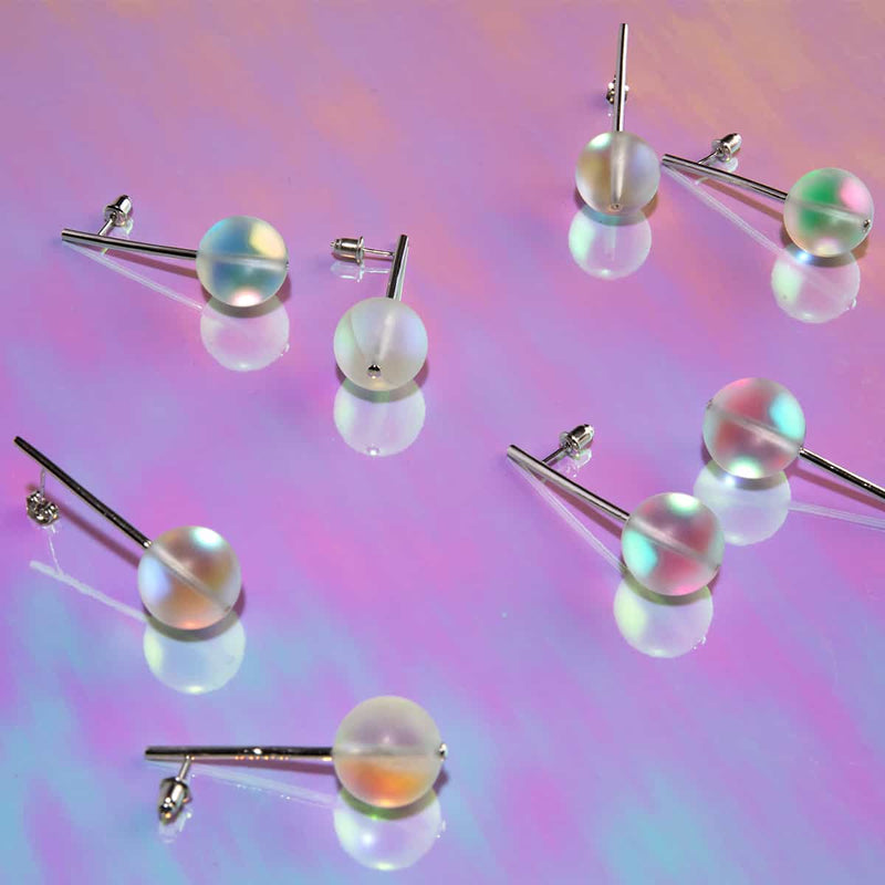 Arc-en-ciel blanc | Argent sterling .925 | Pendants d'oreilles en verre de sirène