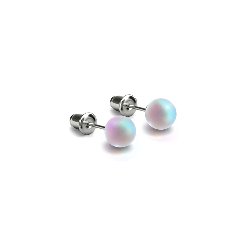 Arc-en-ciel Blanc | Argent sterling .925 | Mini Boucles D'Oreilles Sirène En Verre