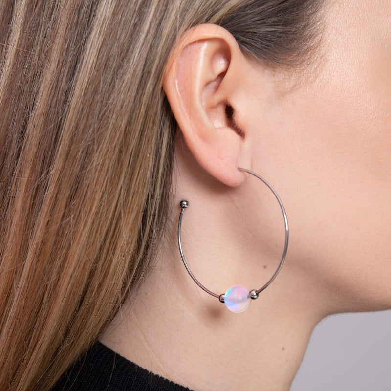 Arc-en-ciel blanc | Argent | Boucles d'oreilles créoles en verre sirène