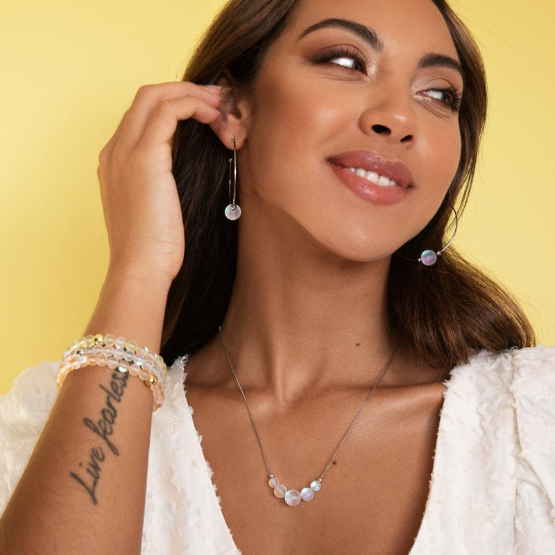 Arc-en-ciel blanc | Argent | Boucles d'oreilles créoles en verre sirène