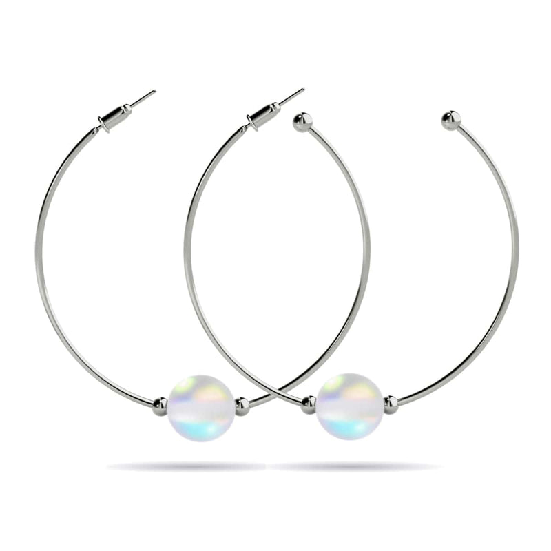 Arc-en-ciel blanc | Argent | Boucles d'oreilles créoles en verre sirène
