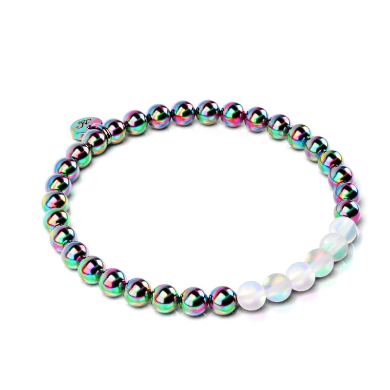Arc-en-ciel Blanc | Licorne Argent | Bracelet d'expression en verre de sirène