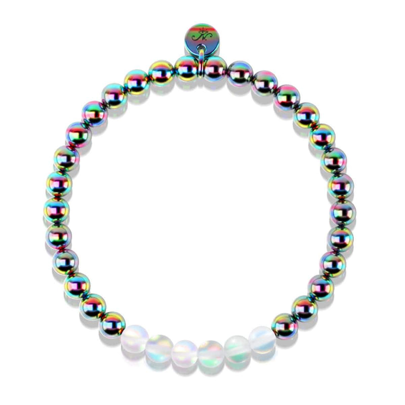 Arc-en-ciel Blanc | Licorne Argent | Bracelet d'expression en verre de sirène