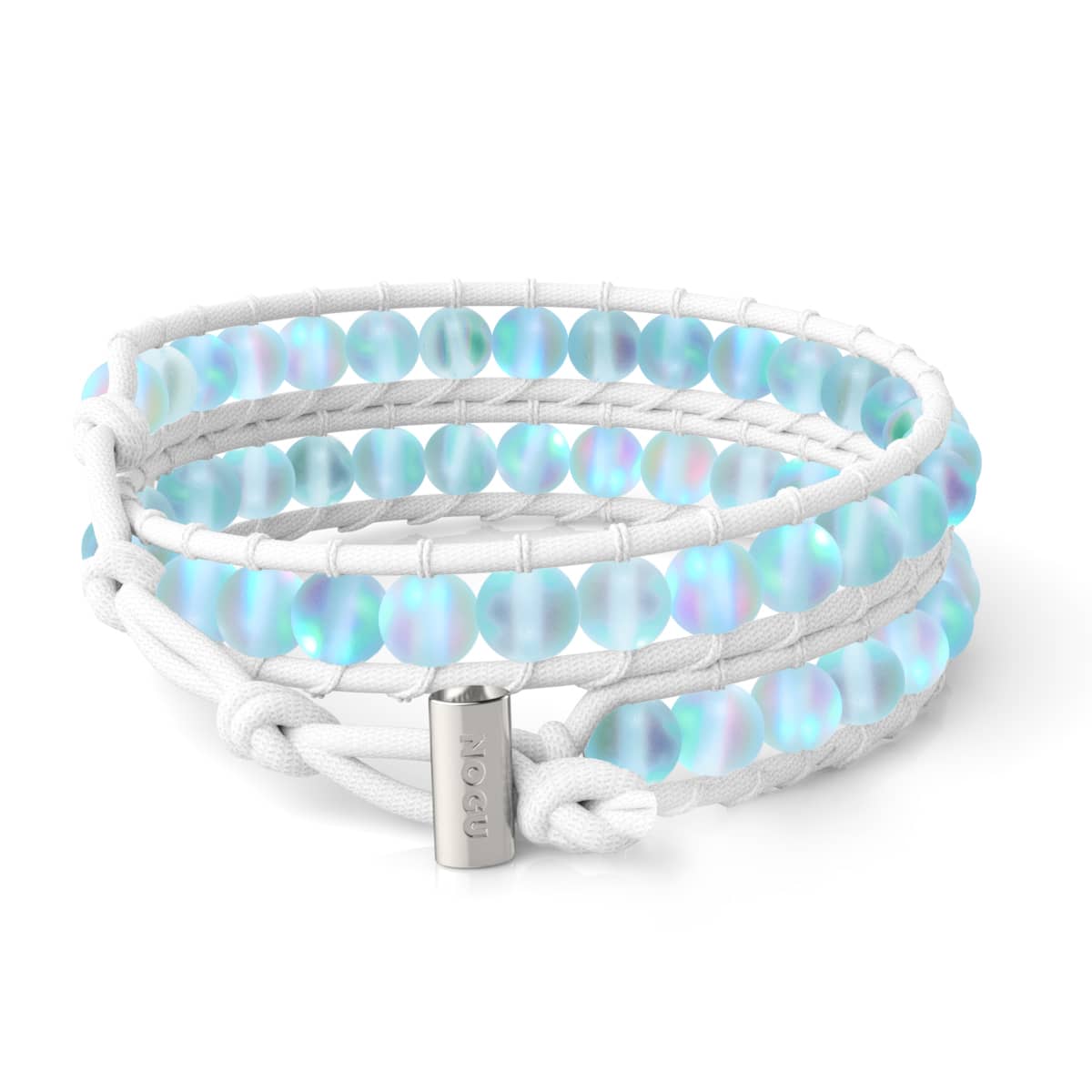 Aigue-marine | Verre Sirène | Bracelet Wrap Lin Blanc