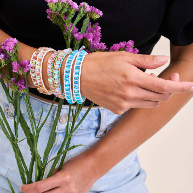 Aigue-marine | Verre Sirène | Bracelet Wrap Lin Blanc