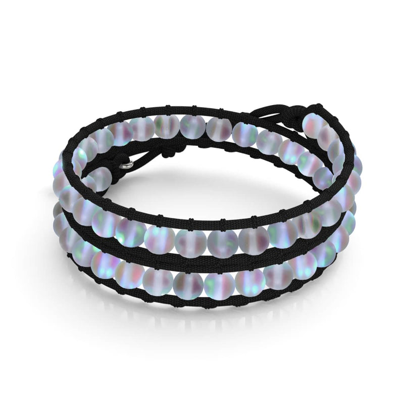 Grey | Mermaid Glass | Black Linen Wrap Bracelet