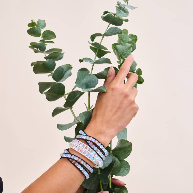 Grey | Mermaid Glass | Black Linen Wrap Bracelet