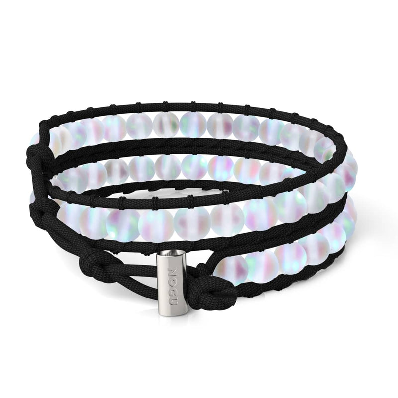 Arc-en-ciel blanc | Verre Sirène | Bracelet enroulé en lin noir