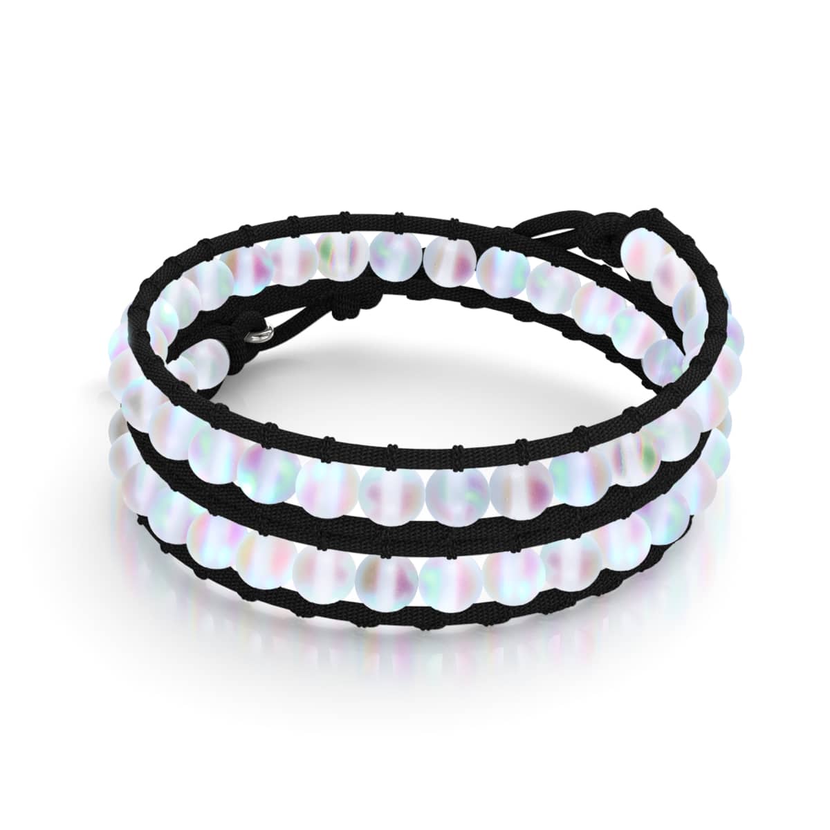 Arc-en-ciel blanc | Verre Sirène | Bracelet enroulé en lin noir