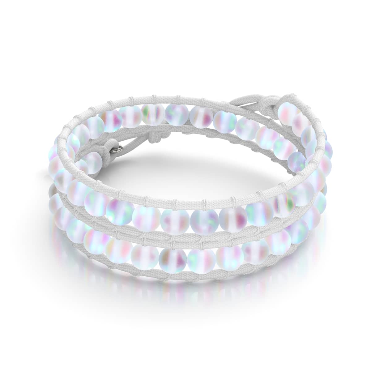 Rainbow White | Mermaid Glass | White Linen Wrap Bracelet
