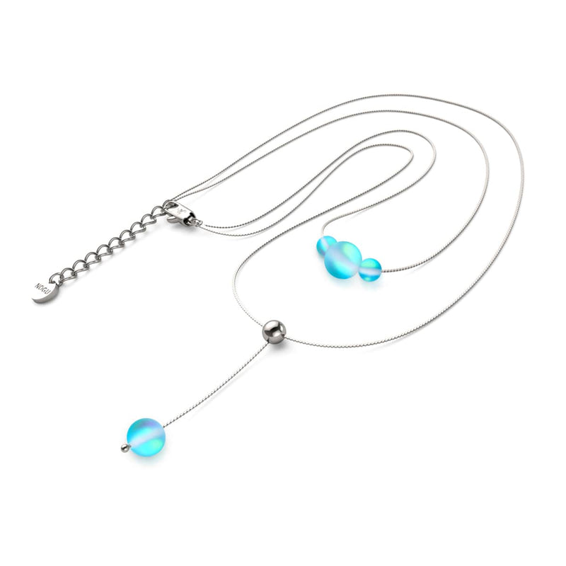 Aquamarine | Silver | Mermaid Glass Cascade Double Pendant